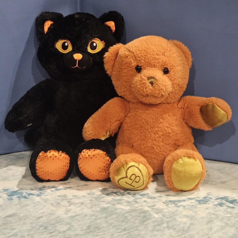 Build A Bear Halloween‎ Black Cat & Hello Pumpkin Teddy Bear Plush Bundle Fall